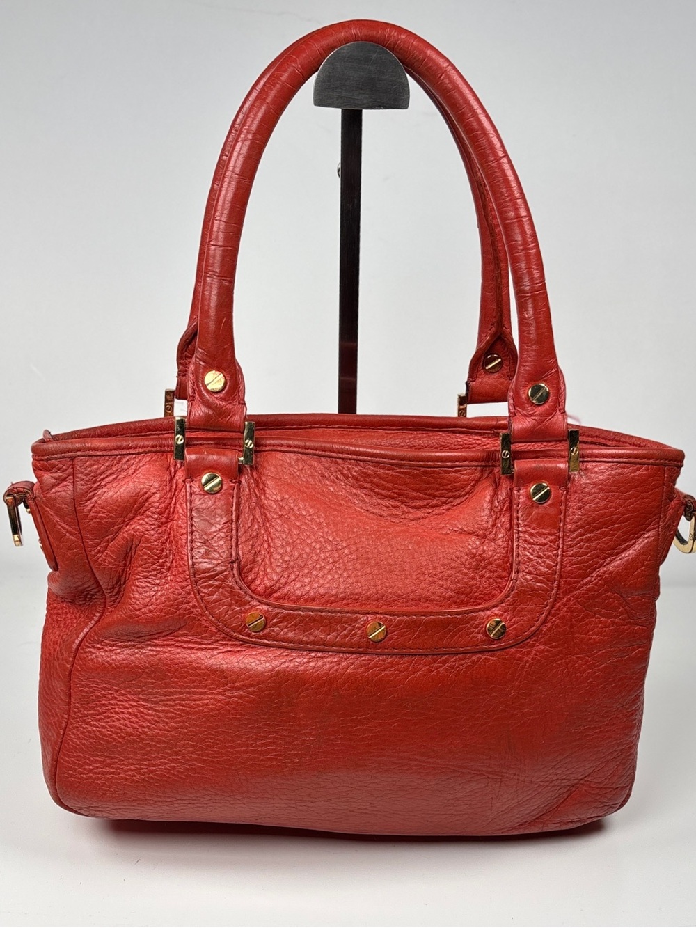 Tory burch Red Orange Amanda - Leather Shoulder Tote Bag with Gold Accents. - Picture 7 of 13